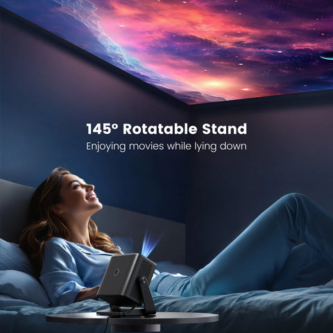 Mini Beamer - Projector - Digitale projector - 145° verstelbare standaard Miniprojector met WiFi en Bluetooth - 1080P - 18000 lumen - Draagbare projector - Autofocus - Schermschaal 16:09 - Compatibel met HDMI - Stroom - USB - Zwart