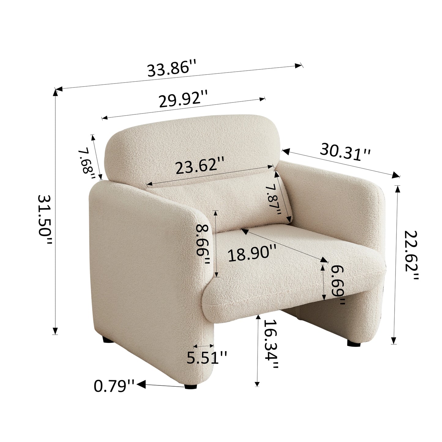 Relaxstoel – Lounge Stoel – Fauteuil – Stoel – Leesstoel – Zacht Stof – Houten Frame – Comfortabele Kussens - Witte Rijst