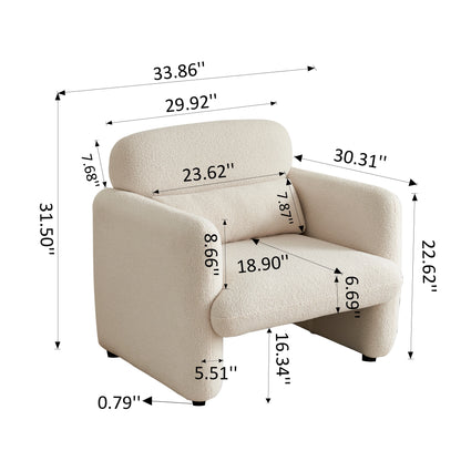 Relaxstoel – Lounge Stoel – Fauteuil – Stoel – Leesstoel – Zacht Stof – Houten Frame – Comfortabele Kussens - Witte Rijst