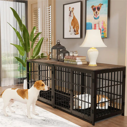 Hondenkennel – Hondenkooi – Hondentuin – Hondenbench – Hondenkooi Met Tafelblad – Wit Met Metalen Frame – Drie Deuren En Uitneembare Onderschaal - QUORE