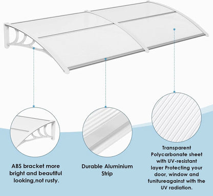 Deurluifel - Weerbestendige - Polycarbonaat Overkapping - Sterke ABS Beugels - Voor Deur - Raam - en Balkon - Efficiënte Waterafvoer - 270x98.5cm - Wit - QUORE