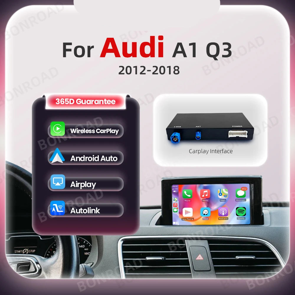 Carplay Adapter – Draadloze Interface – Android Auto Dongle – Mirror Link – AirPlay Ondersteuning – Geschikt Voor Audi A1 & Q3 2012-2018 – Bluetooth & Plug & Play