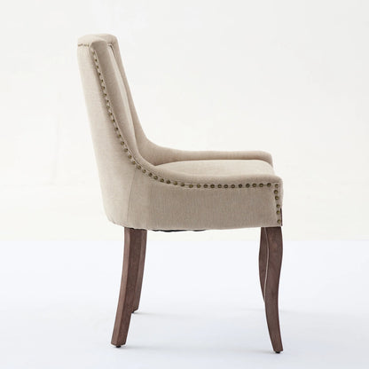 A&A Furniture,Ultra Side Dining Chair,Thickened fabric chairs with neutrally toned solid wood legs,Bronze nail head,Set of 2