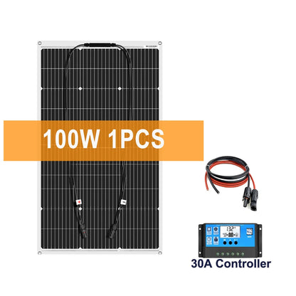 Zonnepanelen - Monokristallijne Zonnepaneel Kit - Flexibel - Zonne Energie - 100W - met Solar Controller - Waterdichte - voor Camping, RV & Off-grid 12V Opladen