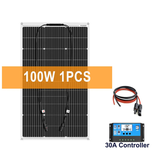 Zonnepanelen - Monokristallijne Zonnepaneel Kit - Flexibel - Zonne Energie - 100W - met Solar Controller - Waterdichte - voor Camping, RV & Off-grid 12V Opladen
