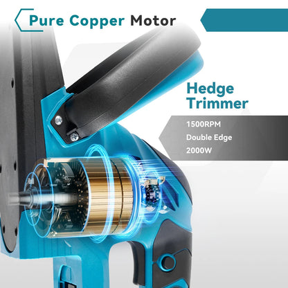 Heggenschaar - Haagschaar - Tuingereedschap - Elektrische - Draadloze - 2000W - 15000RPM - Snoeizaag & Trimmer in één – Inclusief 2x 18V Accu’s – Voor Tuinonderhoud - QUORE