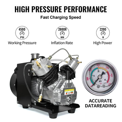 Luchtcompressor - Compressor - Luchtpomp - Airpress Compressor - 4500Psi - Dubbele Cilinderkop – Hoge Druk - Ingebouwde Ventilator – Geschikt voor Scuba Tank en PCP Luchtgeweren – 6.8L Capaciteit