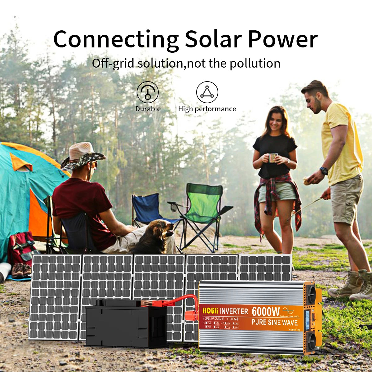 HOULI 3000W-7000W Car Power Inverter 12V/24V to 220V AC Converter with Dual EU Sockets &USB，Ideal for Camping, RV, Emergency Us