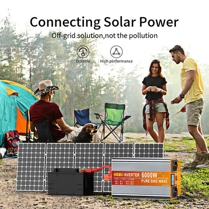 HOULI 3000W-7000W Car Power Inverter 12V/24V to 220V AC Converter with Dual EU Sockets &USB，Ideal for Camping, RV, Emergency Us