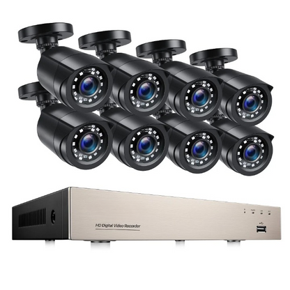 Beveiligingscamera Set - 8 Stuks - 8-Kanaals – CCTV Cameras – Video Surveillance – Toezicht Systeem – Beveiligingssysteem – 1080p Full HD – Weerbestendig IP66 - Zwart - 2TB