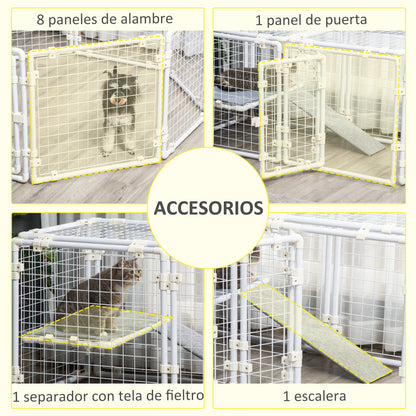 Modulaire Dierenren – Knaagdierren – Huisdierenren – Speelren – Binnenren – Stevig Staal – Vilten Mat - 143 x 74 x 140 cm - QUORE