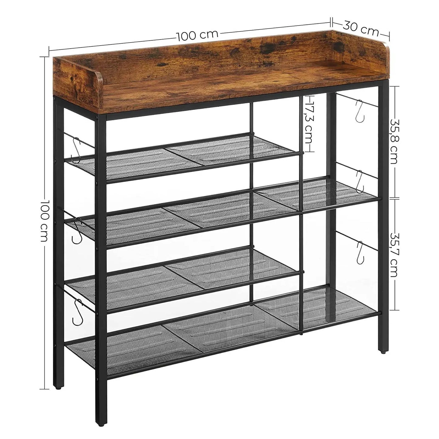 Schoenenrek - Consoletafel - 4-Niveaus - Voor Pantoffels - Hakken-Laarzen - Industrieel-Design - Hal-Woonkamer-Slaapkamer - Staal-Spaanplaat - Minimalistisch-Design - Opbergorganizer