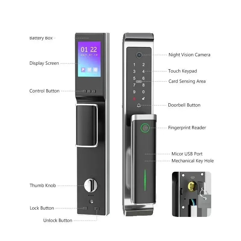 Deurslot – Slim Deurslot – Elektronisch Slot – Smart Lock – Vingerafdrukslot – Aluminiumlegering – Bluetooth Connectiviteit - 30x300 - 6068