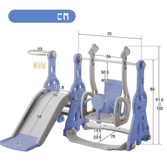 Kinder Speeltoestel - 4-in-1 - Speeltoestel - Schommel - Glijbaan - Basketbal - Klimladder - Binnen - Buiten - Blauw - 140 x 118 x 102 cm