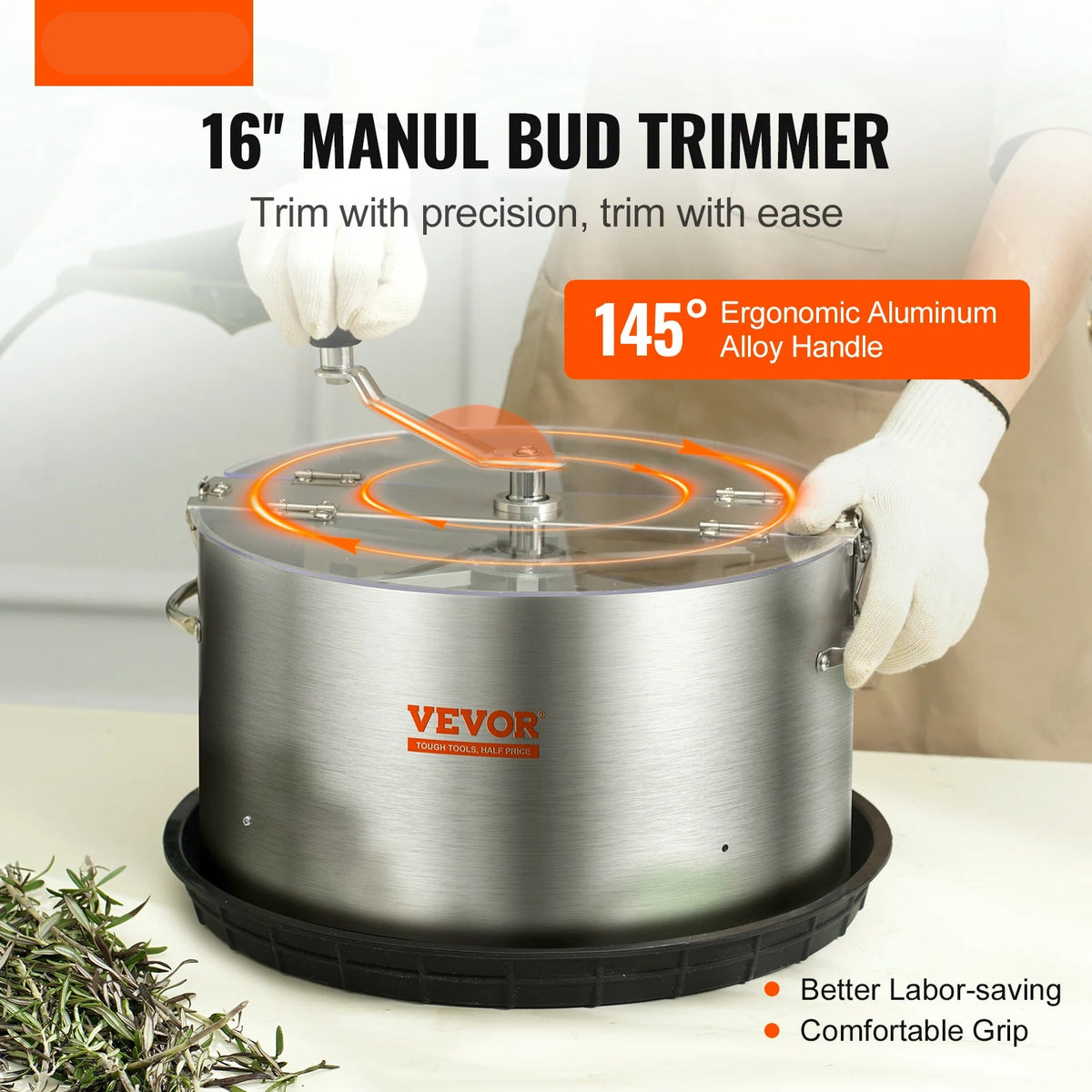 Vevor - Bladko Trimmer - Trimmer Head - Manual Bud Trimmer - with Stainless Steel Blades - for Twisted Spin Cut Clear Dome - 16in pan - Silver