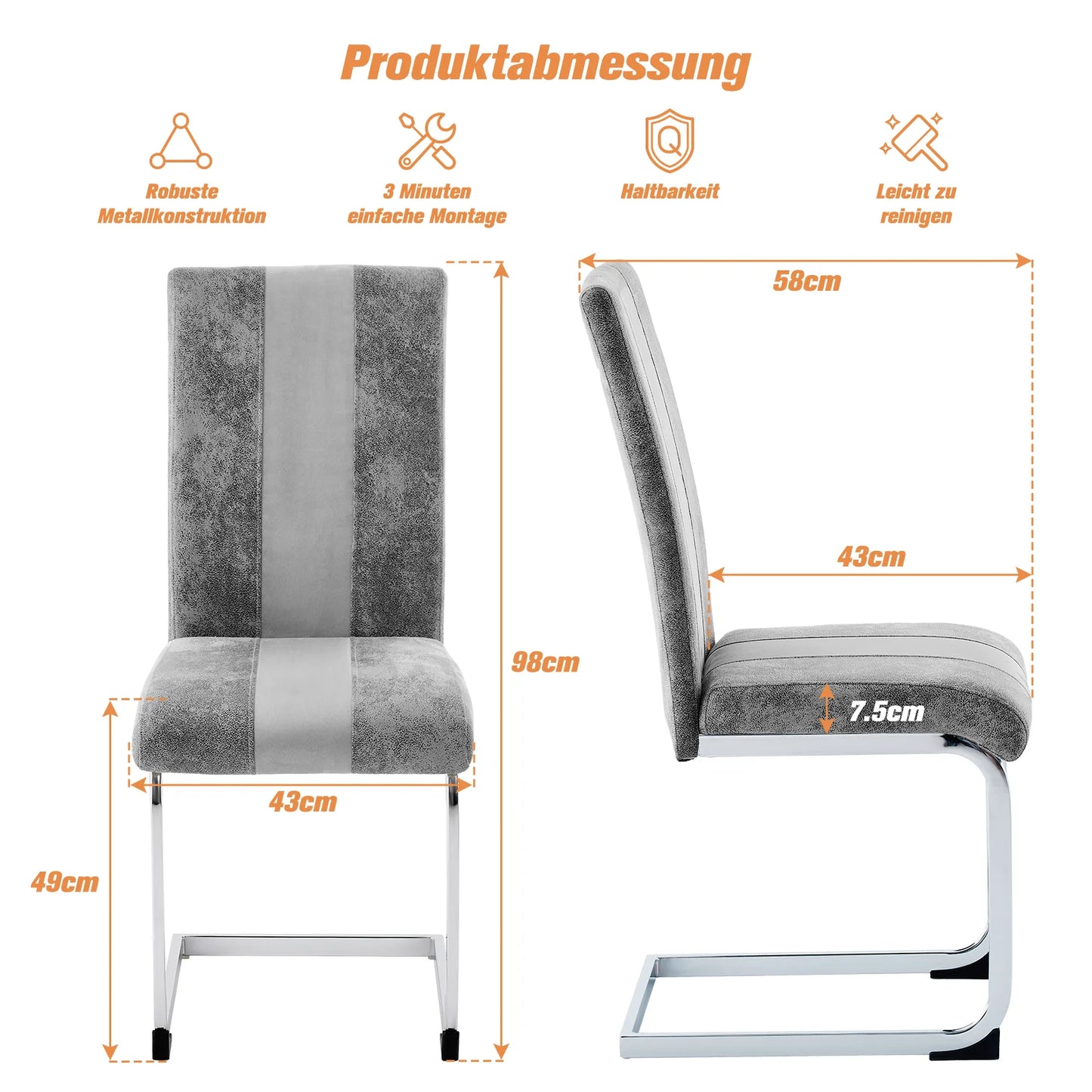 JYMTOM Dining Room Chairs Faux Leather Cantilever Swing Chairs Kitchen Chairs with High Backrest Chrome-Plated Metal Frame - QUORE