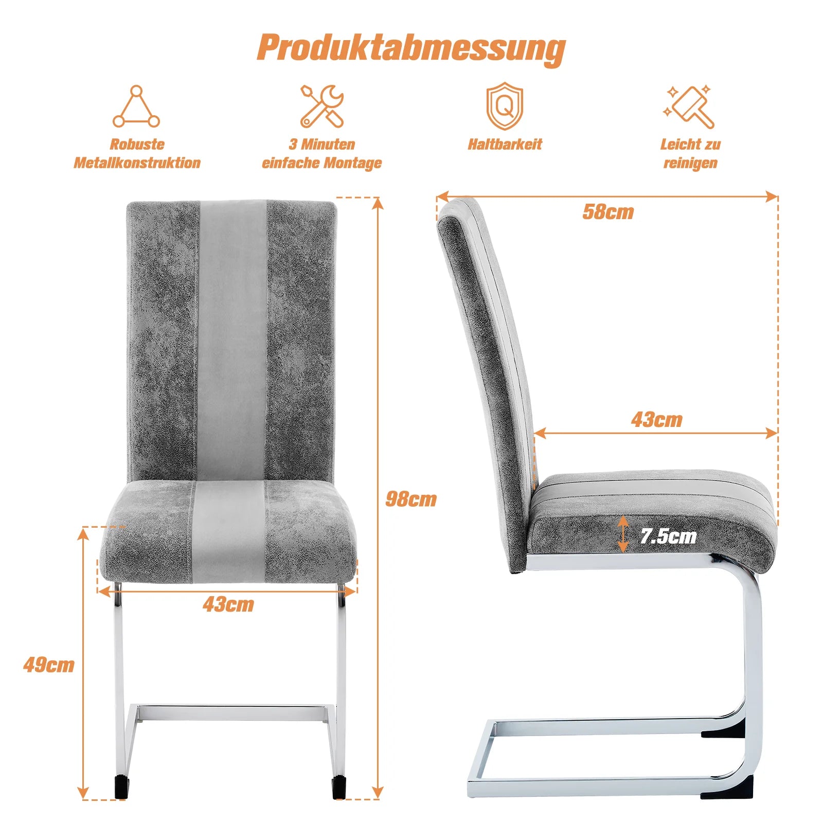 JYMTOM Dining Room Chairs Faux Leather Cantilever Swing Chairs Kitchen Chairs with High Backrest Chrome-Plated Metal Frame - QUORE