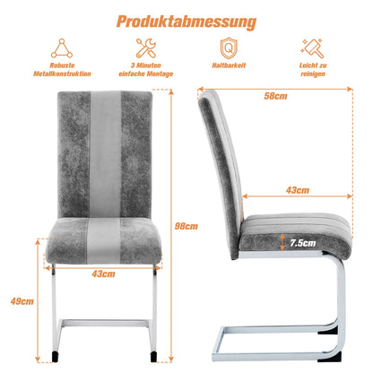 JYMTOM Dining Room Chairs Faux Leather Cantilever Swing Chairs Kitchen Chairs with High Backrest Chrome-Plated Metal Frame - QUORE