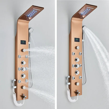 Douchepaneel  - Douche - Regendouches - LED Douchepaneel met LCD Display – Zwart Design, 6 Watermodi, Regen & Waterval Douchekolom met Massagejets en Badmengkraan
