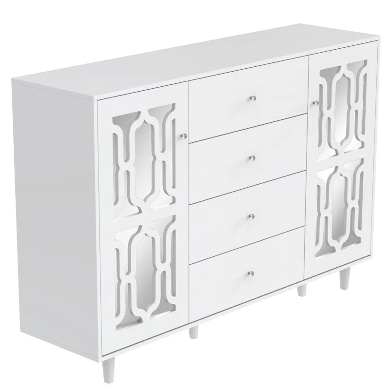 Speelkast – Opbergkast – Dressoir – Vitrinekast – Wit Spiegelkastje – Grote Opbergruimte – Kristallen Handgrepen