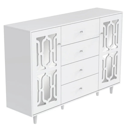 Speelkast – Opbergkast – Dressoir – Vitrinekast – Wit Spiegelkastje – Grote Opbergruimte – Kristallen Handgrepen