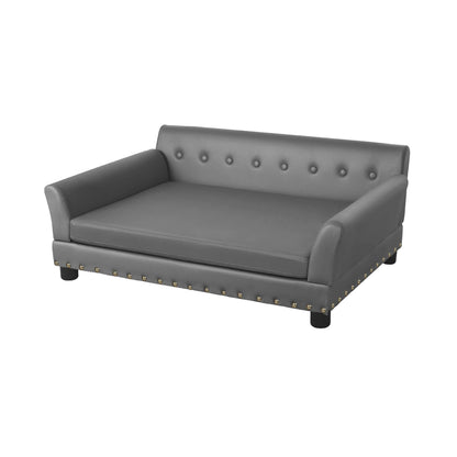 Hondenbank – Honden Sofa – Honden Ligbed – Huisdier Bed – Duurzaam Eucalyptus Hout – Waterafstotende Microfiber Leer - Grijs - Maat L
