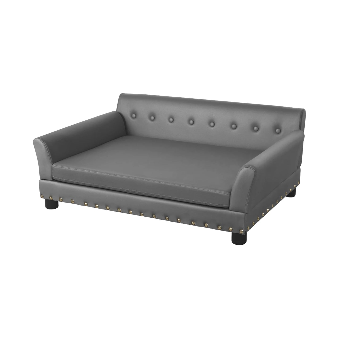 Hondenbank – Honden Sofa – Honden Ligbed – Huisdier Bed – Duurzaam Eucalyptus Hout – Waterafstotende Microfiber Leer - Grijs - Maat XL