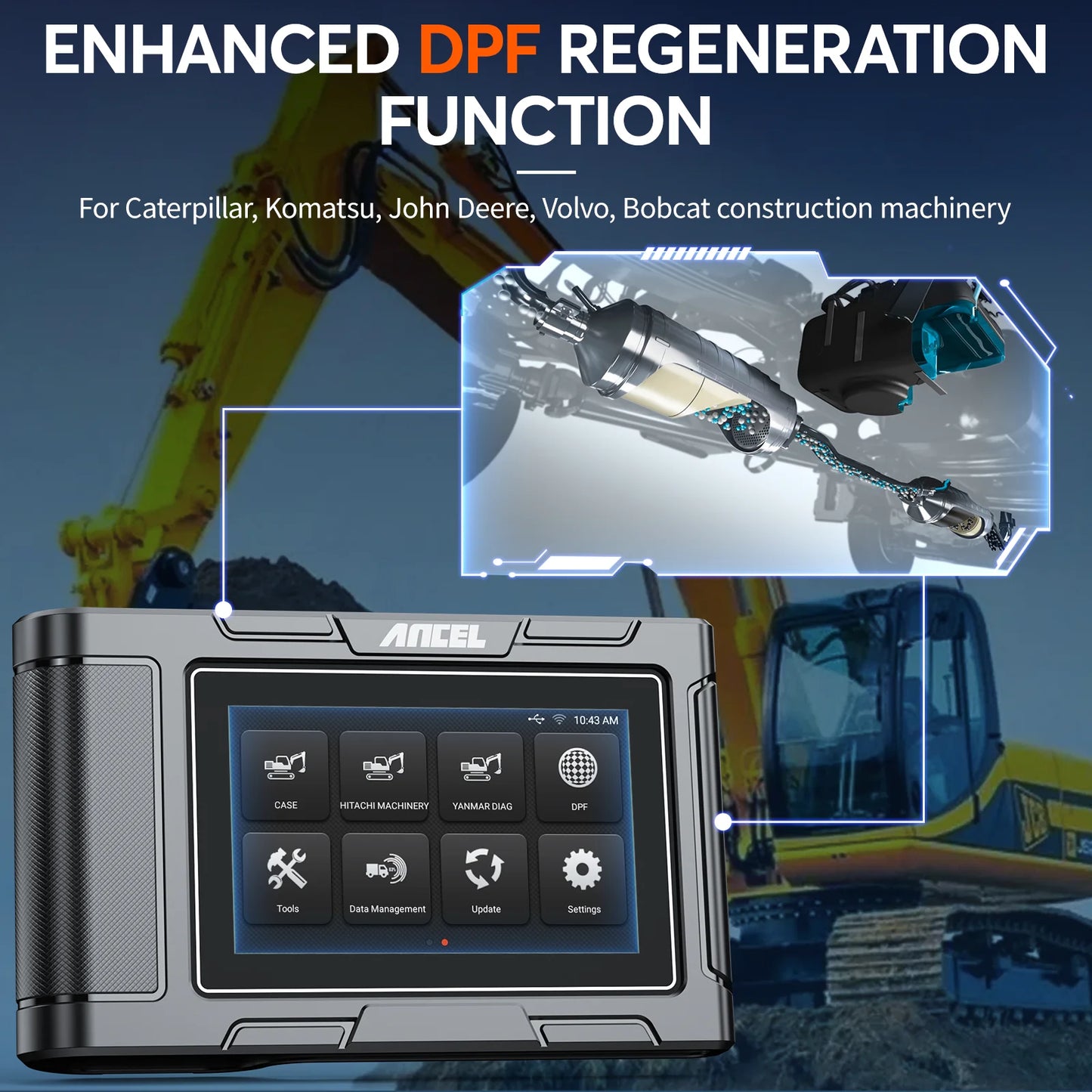 ANCEL HD3600 Heavy Duty Truck Scanner for Construction Machinery Diesel Scan Tool for Komatsu, John Deere, Volvo D-P-F Resets