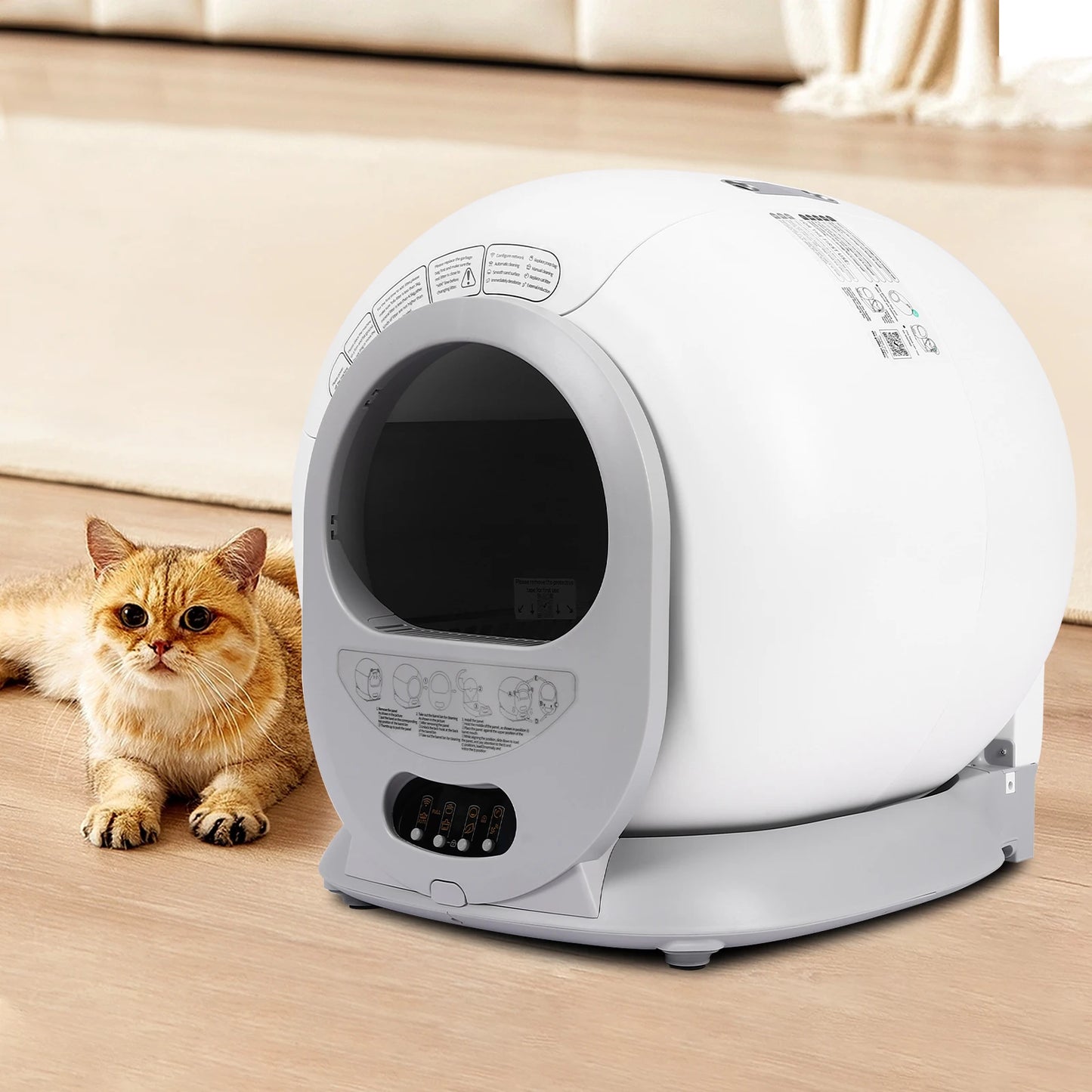 Slimme Kattenbak – Automatische Kattenbak – Zelfreinigende Kattenbak – App-Gestuurde Kattenbak – Realtime Monitoring – Ruime Binnenkant