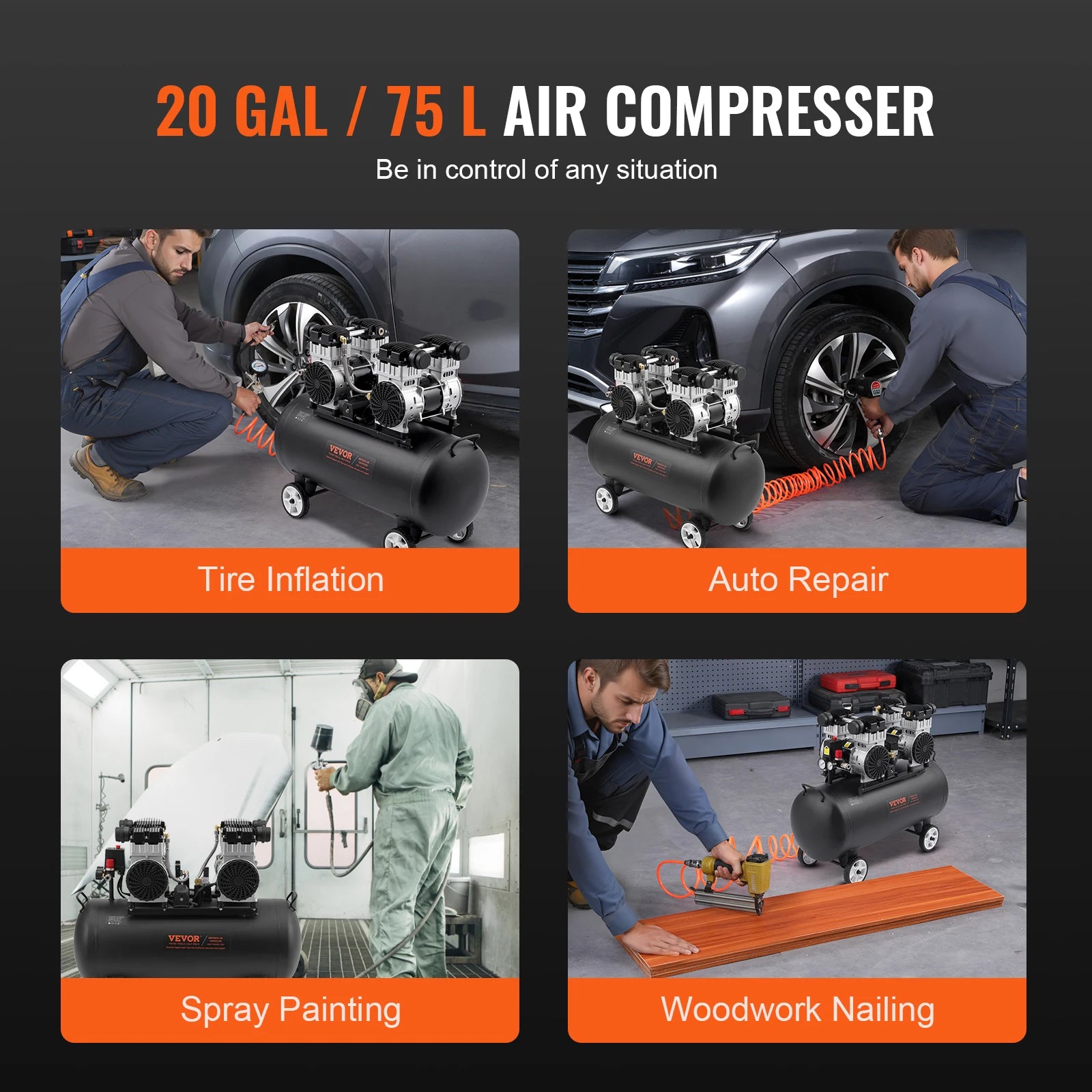 Stille Luchtcompressor - Airpress Compressor - Luchtcompressor Bandenpomp - Airpress - Elektrische Compressor - 650W - 80dB - Olievrije - 30 Gallon - Draagbare - Voor Auto Reparatie - Bandenvulling - Gereedschap - QUORE