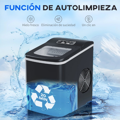 Ijsblokjesmachine - Elektrische Ijsblokjesmachine - Ijsmaker - Ijsmachine - 9 Kubussen elke 8min - Zelfreinigend - met LCD-scherm - 2L - 12 kg/dag - 90W - 220 V-240 V - 50 HZ - 21.2 x 29.5 x 32.6 cm - Zwart