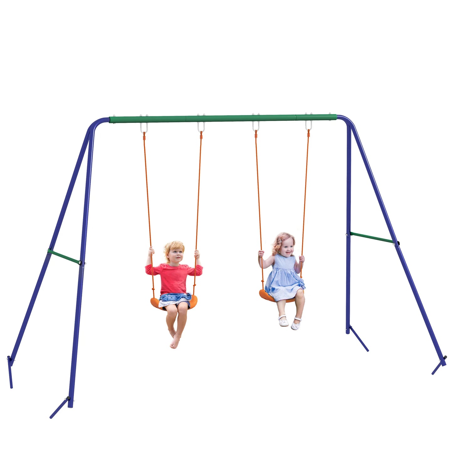 Kinderschommel - Outdoor Schommel - Buitenschommel - Schommel - met 2 Zitjes - Tuinspeelgoed - Metalen A-Frame Schommel - Weerbestendig & UV-bestendig - Blauw