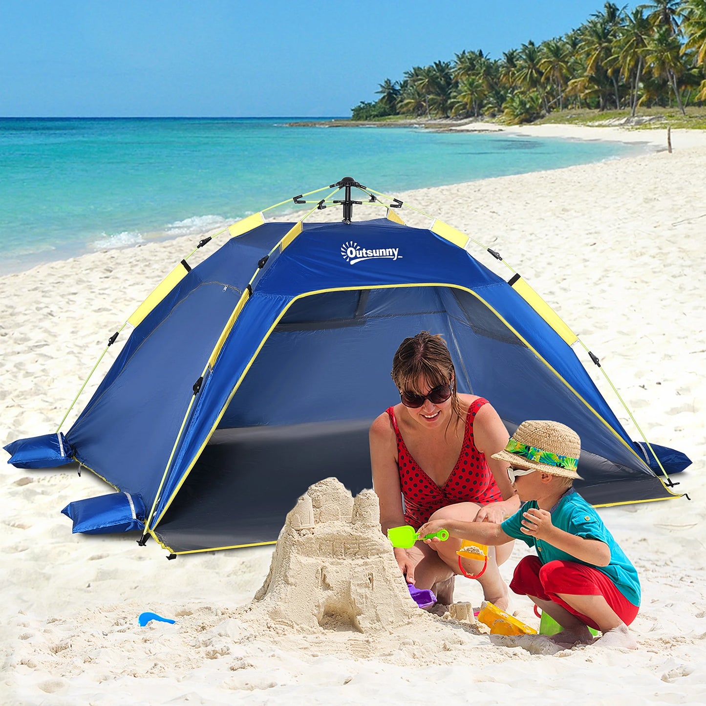 Pop-up Strandtent – 220x173x120 cm – Donkerblauw – Voor 2 Personen – Met Automatisch Vouwsysteem