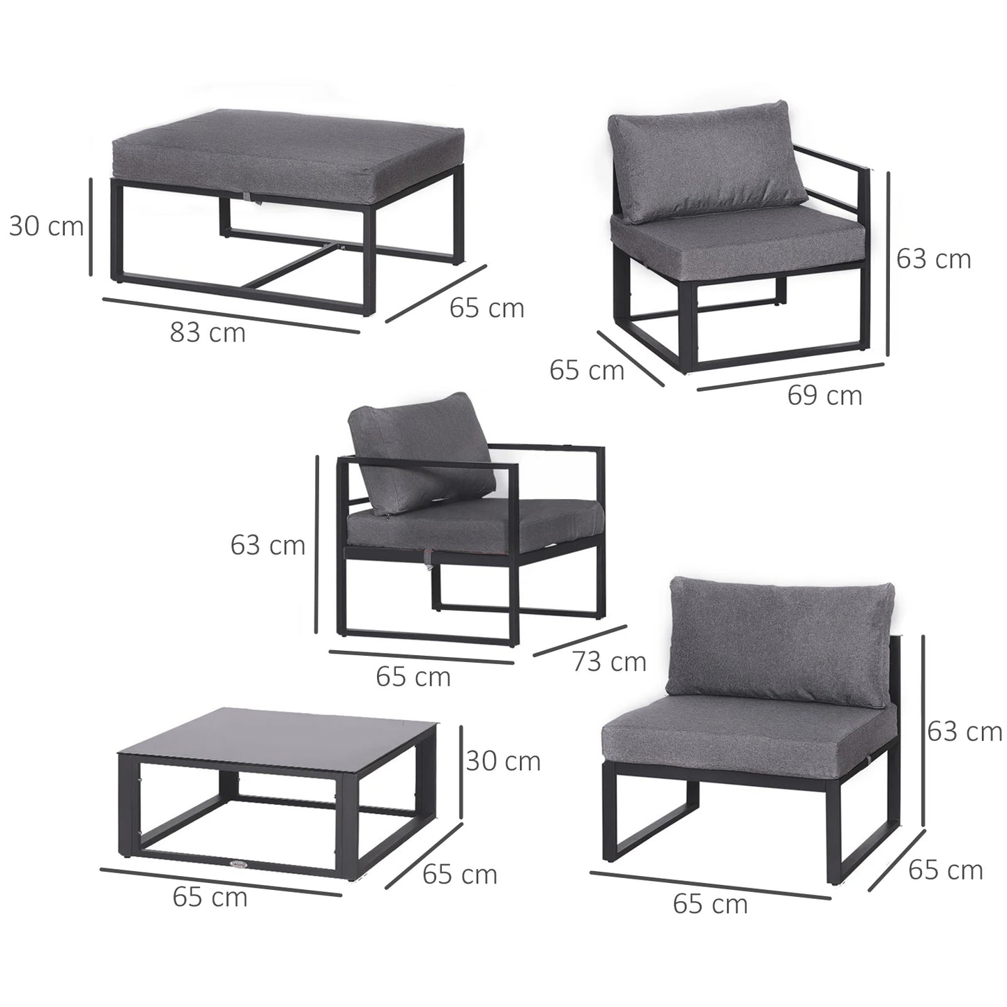 Loungeset Buiten – Tuinmeubelen – Balkonset – Zithoek – Aluminium Frame – Waterbestendige Kussens – Geharde Glazen Tafel - QUORE