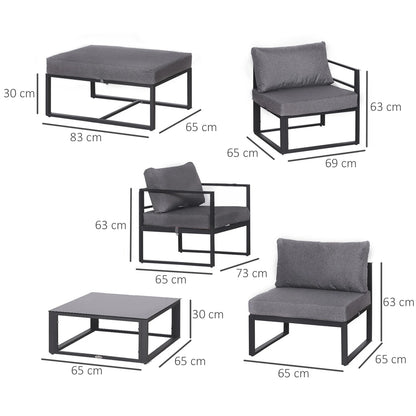 Loungeset Buiten – Tuinmeubelen – Balkonset – Zithoek – Aluminium Frame – Waterbestendige Kussens – Geharde Glazen Tafel - QUORE
