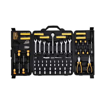 221 Piece Tool Set - Professional Mechanic Tool Kit with Bits, Ratchets, Wrenches &amp; Pliers - SAE &amp; Metric Sizes - Includes Storage Case - Black/Yellow