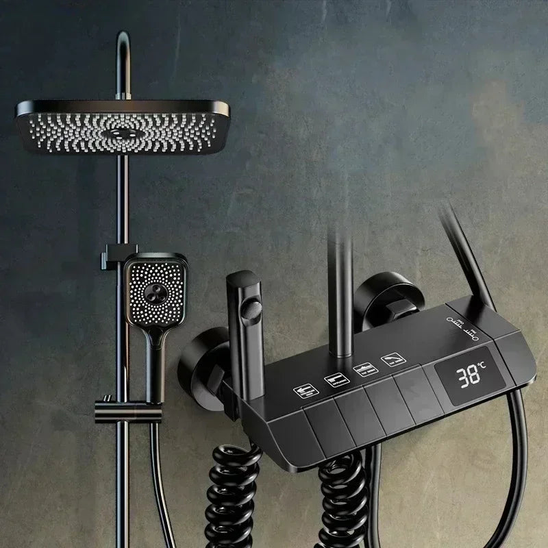 Digitale Douchekraan Set – Douchezuil – Elektronische Kraan – Thermostaatkraan – Douchethermostaat – LED Display – Koper Met Hydro-elektrische Energie
