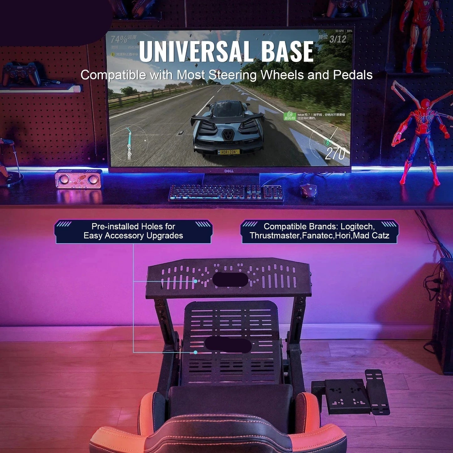 Racestoel - Cockpit Simulator - Volledig Verstelbaar - Met Beeldscherm Bevestiging - Bruikbaar met Racestoel - Stabiel Frame - Klein - 330 kg Draagkracht - Met Comfortabele Stoel