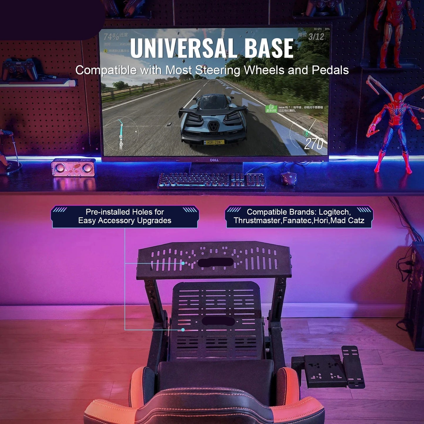 Racestoel - Cockpit Simulator - Volledig Verstelbaar - Met Beeldscherm Bevestiging - Bruikbaar met Racestoel - Stabiel Frame - Groot - 330 kg Draagkracht - Met Comfortabele Stoel