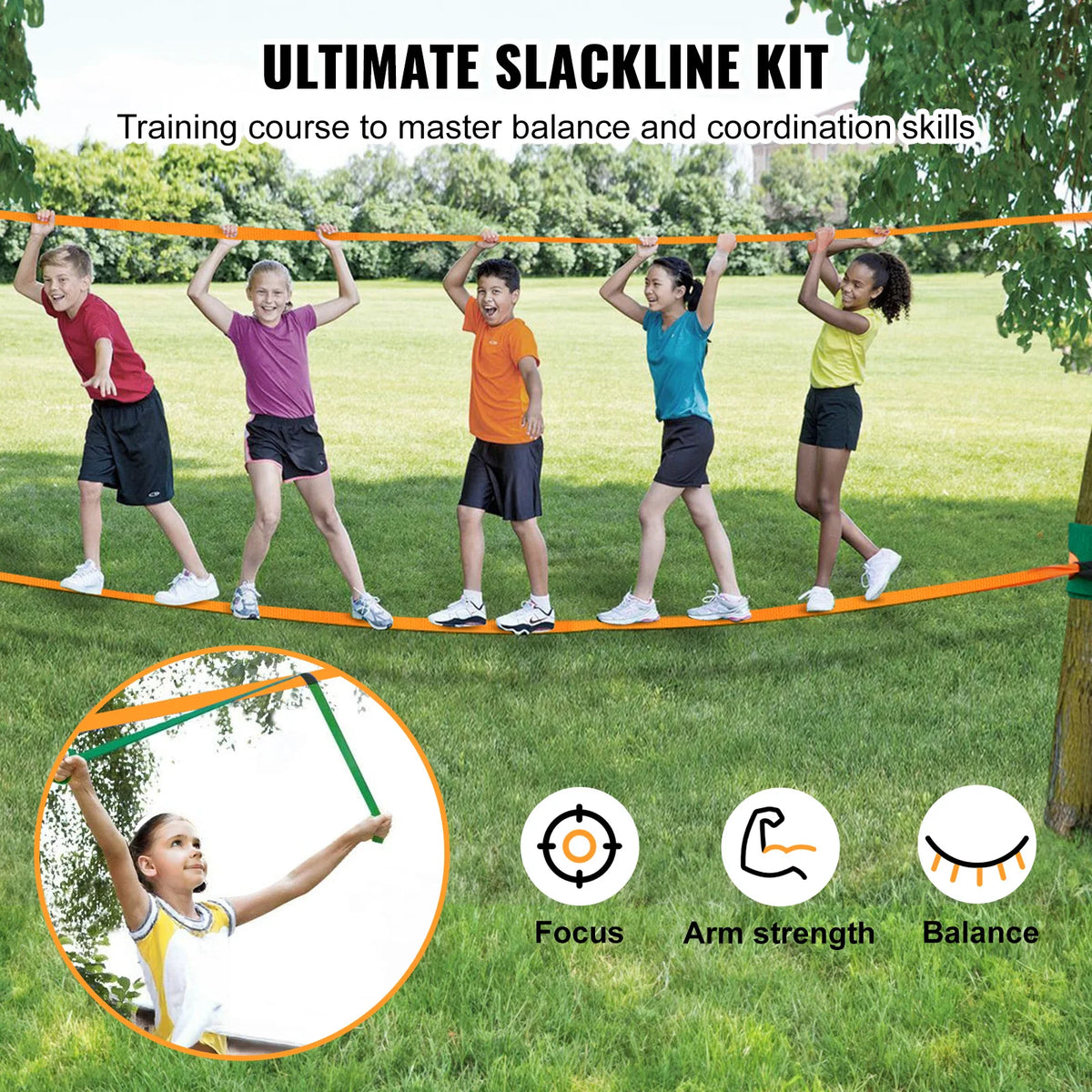 Vevor - Slack Line - Slackline Kids - Slackline Set - Complete Slackline Set - voor Kinderen, Volwassenen - QUORE