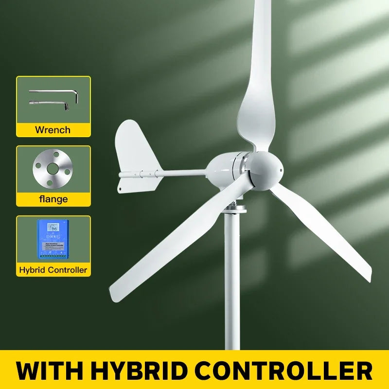 2kw 2000w Horizontal Wind Turbine Generator 12V 24V 48V Free Energy Strong Power Magnetic Dynamo 220v Inverter Output For Home
