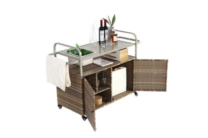Outdoor Barwagen – Buitentrolley – Servierwagen – Tuinwagen – Bistrowagen – Gepoedercoat Staal – 360° Draaibare Wielen - QUORE