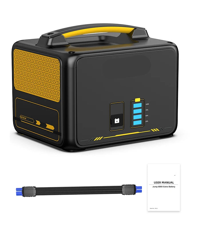 Powerstation - Stroomgenerator - Mini-Generator - Draagbare - Krachtcentrale - LiFePO4 Batterij - voor Thuis - Tenten - Buiten - Kamperen - 640Wh - 600W - 3500 mAh - 26 x 22 x 21.5 cm - Zwart/Geel