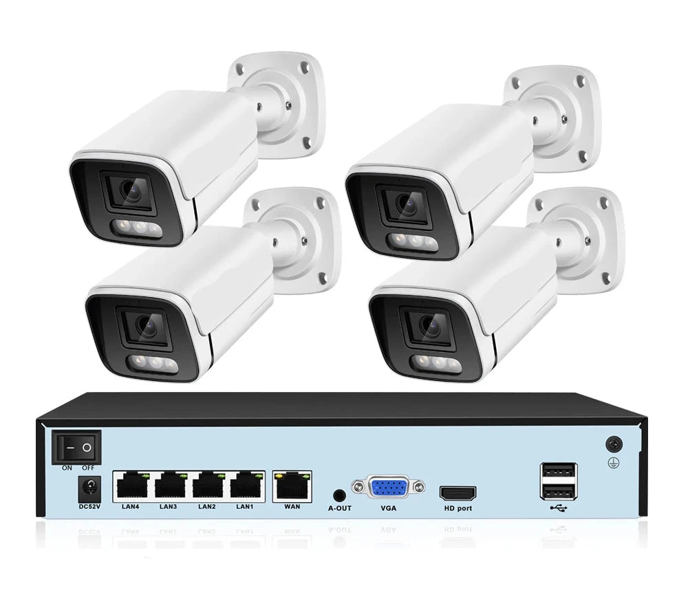 Beveiligingscamerasysteem - Camerabewaking - Beveiligingscamera - POE Camera Kit - 8MP NVR - Nachtzicht - Weerbestendig - AI Bewegingsdetectie - Binnen en Buiten - 4 Camera's - Ingebouwde HDD: 2T - QUORE