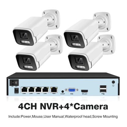 Beveiligingscamerasysteem - Camerabewaking - Beveiligingscamera - POE Camera Kit - 8MP NVR - Nachtzicht - Weerbestendig - AI Bewegingsdetectie - Binnen en Buiten - 4 Camera's - Ingebouwde HDD: 1T