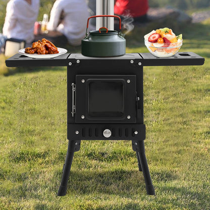 Houtkachel – Draagbare Kachel – Buiten Koken – Kampeeroven – Compact Design – Hoogwaardig Koolstofstaal – Verstelbare Poten