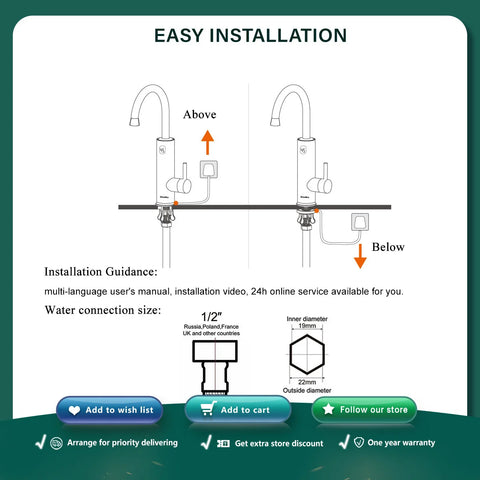 Briwellna Warmwaterkraan - Kokend Waterkraan - Warmwaterkraan Elektrisch - Snel Warm Water - Heet Water Dispenser - Kokend Water Kraan - Draaibare uitloop - Met Display - Zwart - QUORE