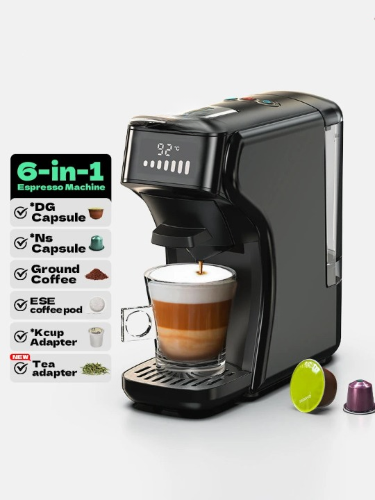 Koffiemachines - 6-in-1 Capsule Koffiemachine met Dienblad – Voor Heet & Koud – Espresso - Cappuccino - Dolce Gusto - Nespresso – Koffiezetapparaat - Zwart