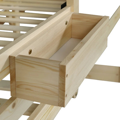 Kinderbed – Bed – Eenpersoonsbed – Kinderbedframe – Bed Met Opbergruimte – Uniek Dakontwerp – Trap Met 3 Opbergkasten – Voor Matras 90x200 CM