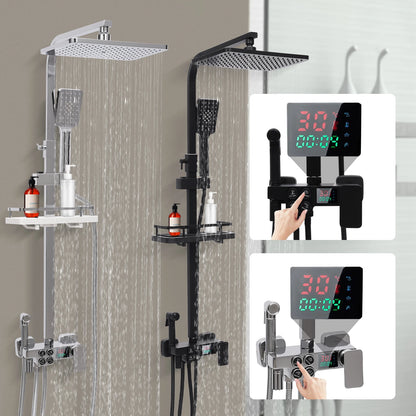 Douche - Regendouche - Douchewand - Douchekolom - Douchepanelen - Digitale Douche Set met LED Display - 4-in-1 Smart Douchekraan - Verstelbare Hoogte 70-115 cm - Zwart - QUORE